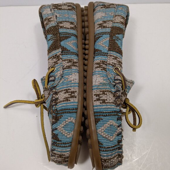 Minnetonka Baja Aztec Tribal Print Turquoise Geometric Hardsole Moccasin 8.5 - Picture 4 of 14